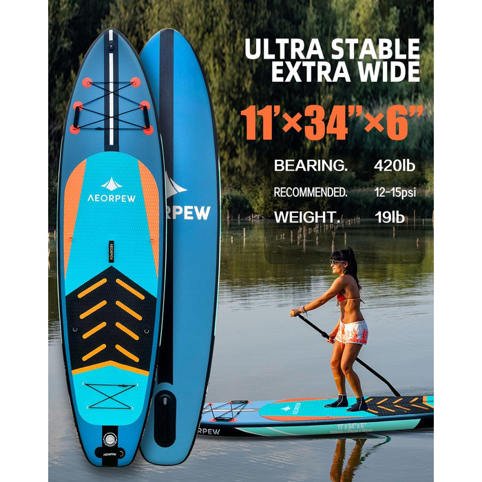 Надувне веслове SUP дошка для дорослих та підлітків, 88.9 см, професійного рівня, з комплектом аксесуарів (блакитна)