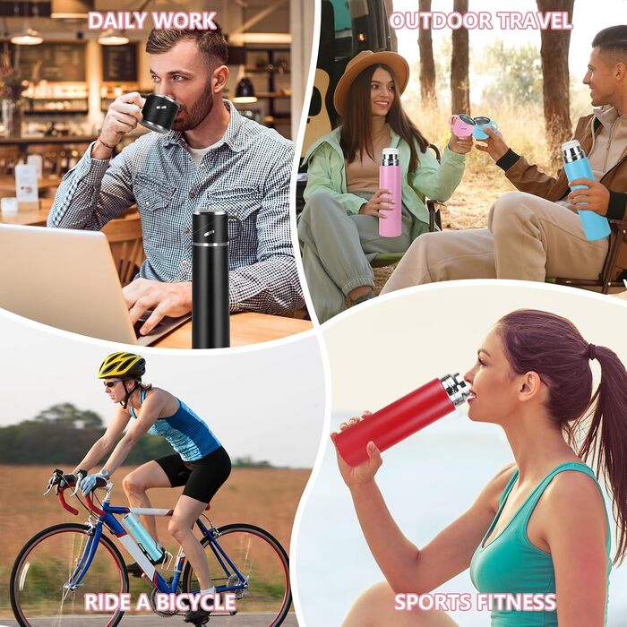 Термос IAGORYUE з нержавіючої сталі, 0,55 л, з герметичним кришкою та ручкою, подвійні стінки, зберігає тепло/холод до 12 годин, для спорту, офісу, відпочинку на природі (Рожевий)