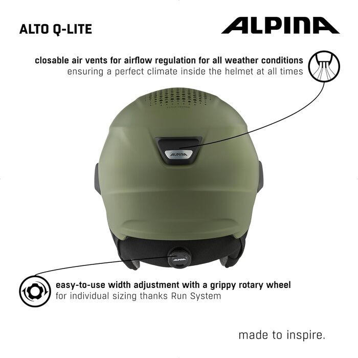 Гірськолижний шолом ALPINA ALTO Q-LITE, захисний, з ударопоглинанням, регульований, з контрастним візором, для дорослих, оливковий матовий, 55-59 см