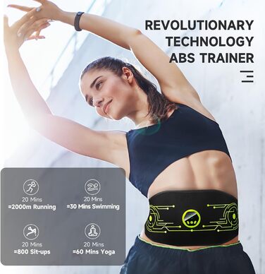 Електричний тренажер для пресу EMS, пристрій для тренування живота, пояс для стимуляції м'язів EMS – 4 зони стимуляції, 6 режимів, м'які домашні вправи, унісекс (зелений)