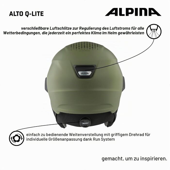 Гірськолижний шолом Alpina Alto Q-LITE для дорослих, ударопоглинаючий, з контрастною маскою, розмір L (59-63 см), колір olive matt