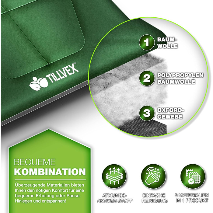 Кемпінгове ліжко Tillvex® складне, 210x80x40 см, зелене | Ліжко для відпочинку на природі, риболовлі, фестивалів | Зручне та міцне, до 200 кг