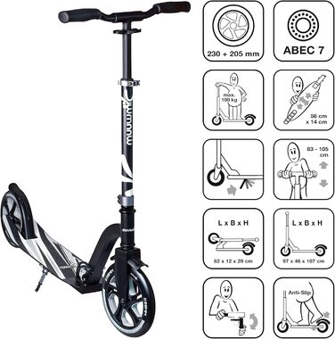 Самокат алюмінієвий muuwmi Pro, колеса 230/205 мм, ABEC 7, регульований, XL-дек, BMX-руль, сертифікат GS