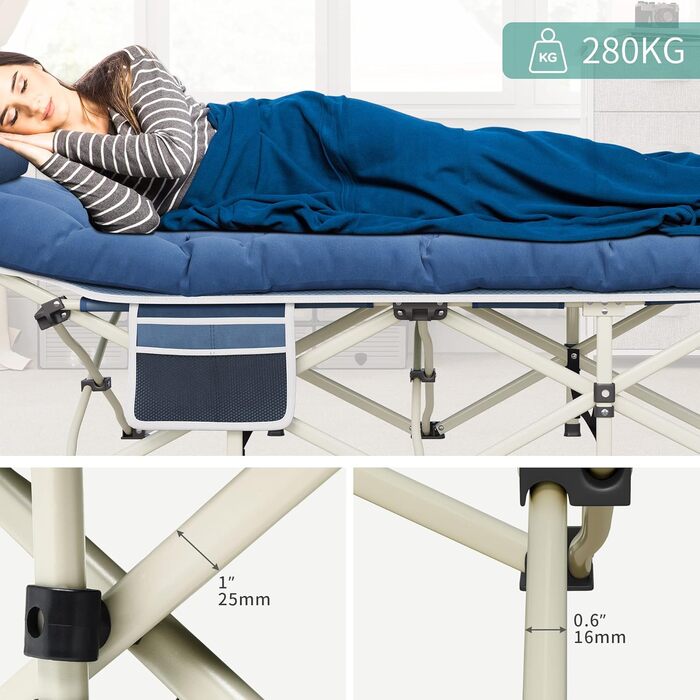 Розкладне ліжко для кемпінгу YITAHOME для дорослих з матрацом, міцне, надійне, для відпочинку на природі, блакитне