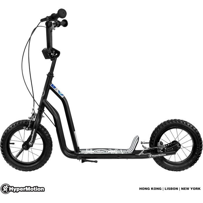 Дитячий самокат HyperMotion Viva, сталевий каркас, 12-50 кг, надувні колеса 30 см, дві гальма, регульована висота 78-85 см, з підніжкою