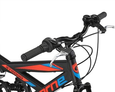 Гірський велосипед Licorne Bike PREMIUM Strong V 24 дюйми, 21 швидкість, повна амортизація, чорний/синій/помаранчевий, для хлопців, дівчат, жінок і чоловіків