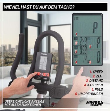Велотренажер Miweba Sports Profi MS500 для дому, 25 кг маховик, навантаження до 150 кг, пульсомір, плавне регулювання опору, спінбайк, ергометр