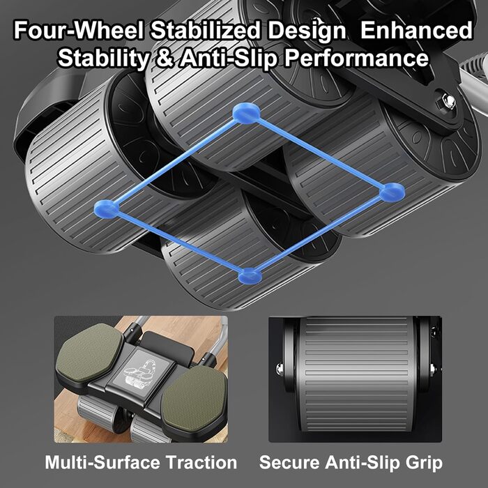 Ролер для пресу, тренажер для дому, 4-колісний, стабільний, для зміцнення м'язів живота та корпусу, довговічний, легкий, для чоловіків та жінок, фітнес для дому (блакитний)
