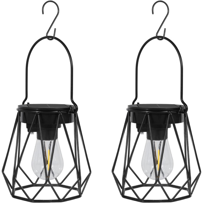 Сонячні ліхтарі для саду та вулиці, 2 шт. - Водостійкі металеві ліхтарі LED, для газону, патіо, кемпінгу, чорні, восьмикутні
