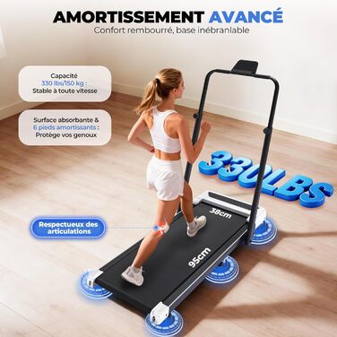 GTPLAYER Ходунка для дому, біговий килимок складаний з LED-дисплеєм та пультом, регульовані підлокітники, двигун 2.5 PS, фітнес, тренування, домашній фітнес, зелений (білий)