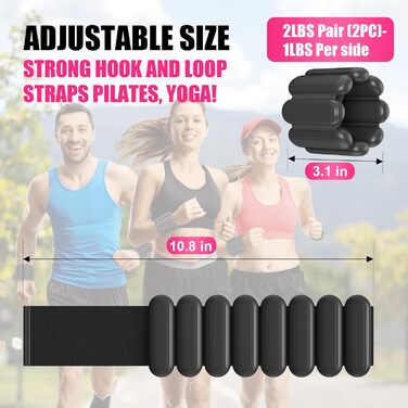 Набір обтяжень для зап'ястя та щиколотки (2 шт, по 0,5 кг) для фітнесу, йоги, танців, пілатесу, ходьби (чорний)