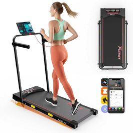 Біговий тренажер FunLife F4 (оновлення 2025) – 4-в-1, складний, з кутом нахилу 7%, керування через додаток, тихий, з двома ручками та страхувальним тросом, 1-12 км/год, для дому, для людей похилого віку, червоний