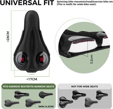 Подушка-накладка на сидіння велосипедного крісла ROCKBROS, гелева, вузька, дихаюча, 28*17см, червоно-синя