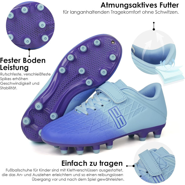 Дитячі футбольні бутси JABASIC для гри на твердих поверхнях, розмір 27 EU, синій/фіолетовий, з футболковими шкарпетками
