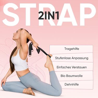 YOGALABS® Преміум йога-мат STUDIO 185×68×0,4 см, екстра великий, ремінь у комплекті, ECO PU та натуральний каучук, антиковзка поверхня, для йоги, гімнастики та пілатесу, 100% екологічний, без шкідливих речовин, бузковий