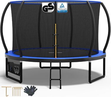 Трамплін Devoko Outdoor: Ø 228/305/366/427 см, сертифікат TÜV Rheinland GS, з сіткою безпеки, для саду, з драбиною та мішком для взуття, блакитний
