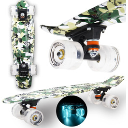 Скейтборд WeLLIFE Mini Cruiser 22'' (56 см), PU колеса з LED, ABEC-7, для підлітків і дорослих, військовий стиль