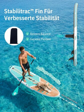 Надувне SUP-борд Niphean Stand Up Paddle Board з сидінням та аксесуарами, 320 см, для 2 осіб, 200 кг, StabilTrac-фін, Cool Mint Wood