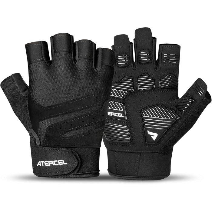 Фітнес рукавички ATERCEL для жінок та чоловіків, антиковзні рукавички для тренувань, силових вправ, важкої атлетики та воркаутів, дихаючі та легкі, чорні, розмір L