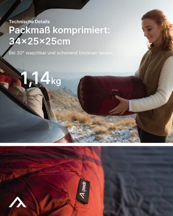 Сплячий мішок Qeedo Fluffy 6 Daunen - 3 сезони, 6°C, RDS-сертифікат, червоний (170-195 см)