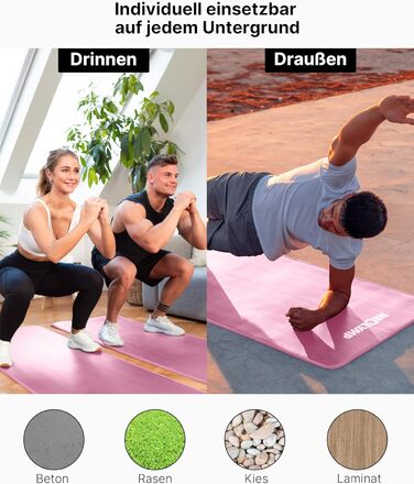 NEOLYMP Fitness Mat - Товста та неслизька фітнес-мат з E-book та ремінком - для йоги, пілатесу, тренувань (Рожева, 61 см)