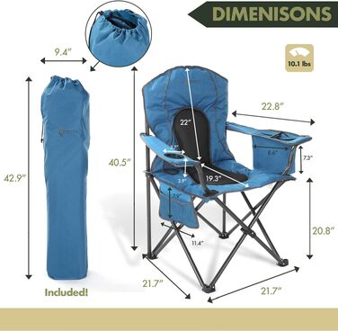 Складаний кемпінговий стілець ARROWHEAD OUTDOOR Deluxe з вбудованим охолоджувачем та підстаканником, водовідштовхувальна тканина (Синій, Стандарт)