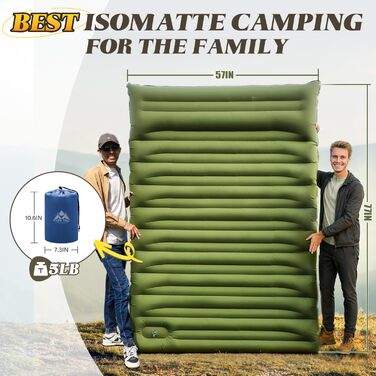 Каремат для кемпінгу, надувний, з інтегрованою помпою, компактний, для подорожей та походів (зелений)