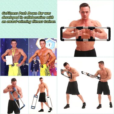 GoFitness Силовий тренажер Push Down Bar для грудних м’язів, рук, плечей, спини та преса, 50 кг, для дому, чорний — екпандер для чоловіків