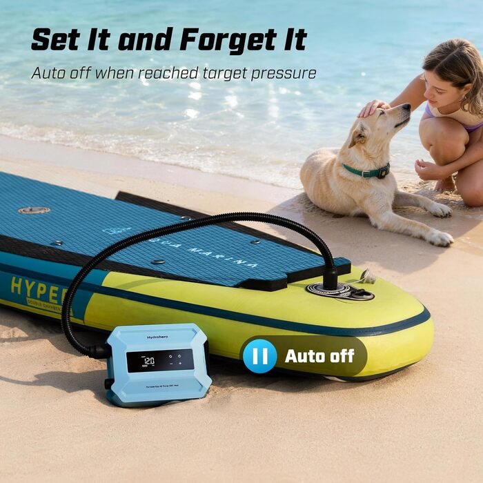 Електричний насос для SUP-дошки Hydrohero, акумуляторний помповий компресор 20 PSI з функцією двоетапного надування та спуску для падлбордів, каяків, човнів та кемпінгових наметів