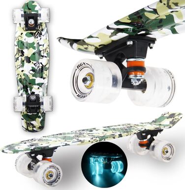 Скейтборд WeLLIFE Mini Cruiser 22'' (56 см), PU колеса з LED, ABEC-7, для підлітків і дорослих, військовий стиль