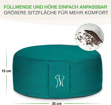 Йога подушка BACKLAXX® для медитації XL, діаметр 35 см, з наповнювачем з гречаної луски, з відеокурсом - пуф для сидіння на підлогу (Смарагдово-зелений)