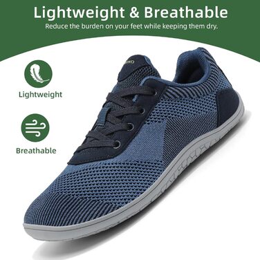 Легкі дихаючі кросівки Barfußschuhe для жінок та чоловіків | Широка передня частина, підошва 4 мм, антиковзаючі | Для спорту, відпочинку, повсякденного носіння (39 EU, Синій)