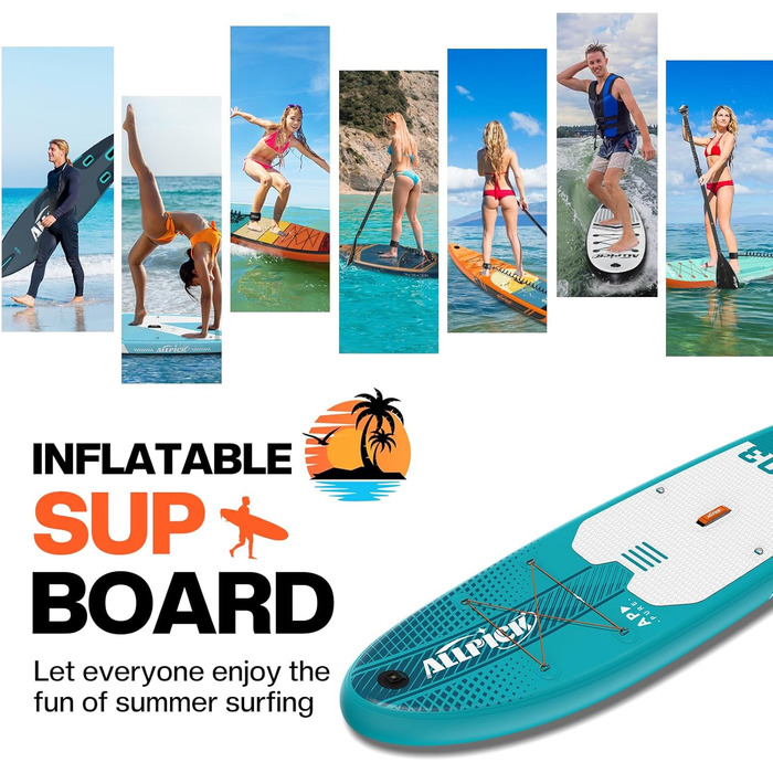 Надувний SUP-борд ALLPICK Premium Set: Комплектація для SUP-серфінгу, камера, аксесуари, регульоване весло, 200 кг, серо-зелений