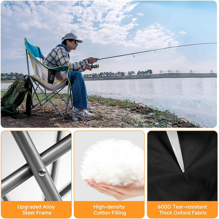 Великий складаний стілець для кемпінгу Thallike, XL, з підлокітниками, для дорослих, для відпочинку на природі, риболовлі, спорту (Чорний)