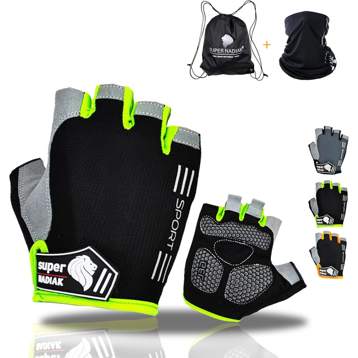 Велосипедні рукавички літнього сезону: півпальчикові рукавички для їзди на велосипеді для жінок та чоловіків. Підходять для MTB, BMX, фітнесу. Розмір XL, чорний/зелений