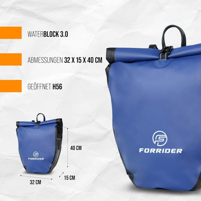 Велосипедна сумка Forrider для багажника, водонепроникна, 25 л, з плечовим ременем, універсальна, синя, для одного багажника