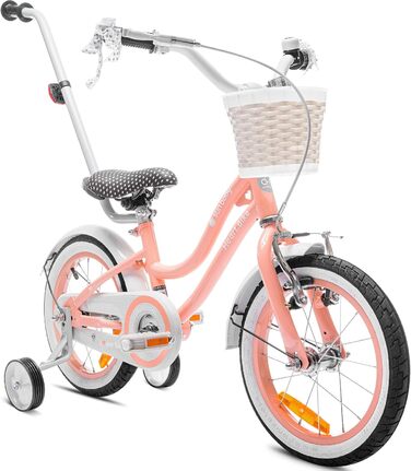 Дитяче велосипед Sun Baby Heart Bike 14 дюймів для дівчаток 2-6 років, знімний ручка-штовхач, кольоровий (Абрикос)