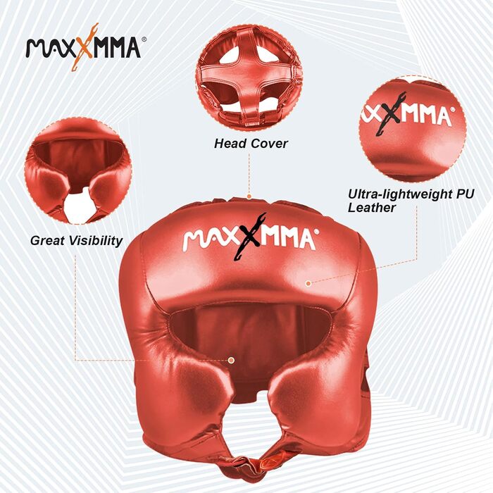 Захист для голови MaxxMMA L/XL для боксу, ММА, кікбоксингу, карате, тхеквондо (червоний)
