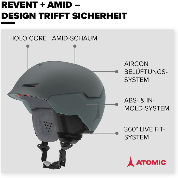Лижний шолом ATOMIC Revent+ AMID для дорослих, унісекс, індивідуальна посадка, максимальний захист, інноваційна вентиляція, зелений, 63-65 см