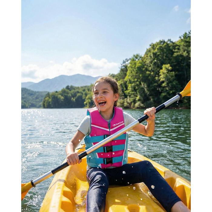 Owntop Плавальна жилетка для дітей та підлітків, регульована, з трьохточковим ременем безпеки, легка, для каякінгу, плавання, риболовлі, снорклінгу (Рожева, M)