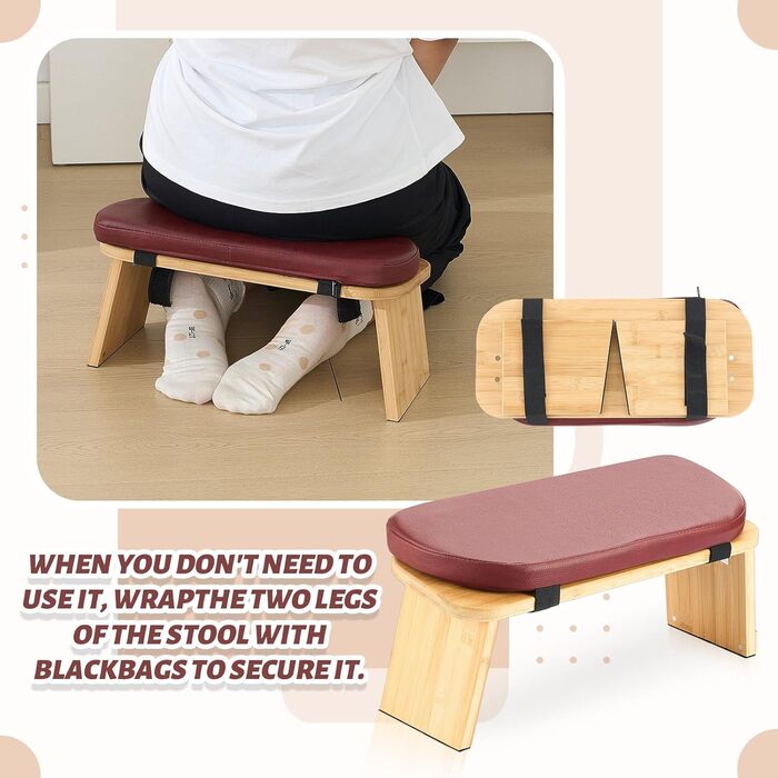 Банкетка для медитації Beeveer з товстим сидінням, бамбукова, складна, з магнітним замком, для йоги, подорожей, молитви та дзен-медитації