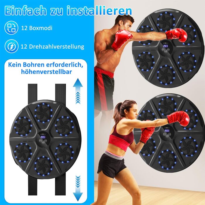 Yeelan Музичний бокс для боксу, Bluetooth, LED, настінний, з рукавичками, для дорослих і дітей, тренування та зняття стресу