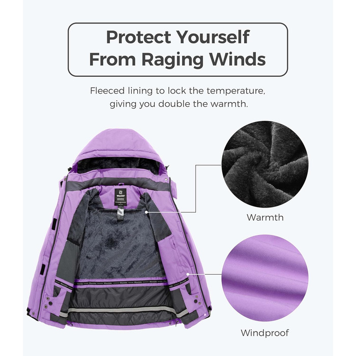 Wantdo Куртка для хайкінгу Daen Berg, водонепроникна вітрозахисна куртка-вітрівка з капюшоном, утеплена, для туризму та активного відпочинку (S, світло-фіолетовий)