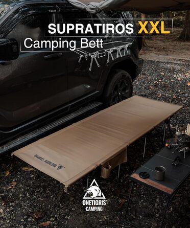 Ліжко похідне розкладне OneTigris SUPRATIROS XXL (220x80 см) коричневе - для кемпінгу, туризму, саду, офісу, витримує до 180 кг