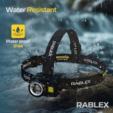 RABLEX RB658 LED-ліхтар на голову, 550 люмен, перезарядна козялка з 7 режимами, червоне світло, датчик, USB, IPX6, водонепроникний, компактний, для кемпінгу та походів