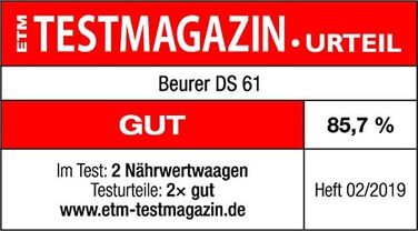 Аналітичні кухонні ваги Beurer DS 61 для визначення калорій, білків, жирів, вуглеводів, холестерину, хлібних одиниць, з функціями зважування, підрахунку, сумування та збереження даних
