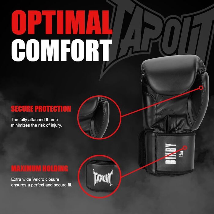 Боксерські рукавички Tapout з екошкіри, чорні/білі, 08 унцій