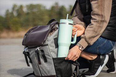Термокухоль Milu 1200 мл Mellow Mint з ручкою та соломинкою. Ізотермічний кухоль з нержавіючої сталі 40oz для напоїв – 48 годин холод, 24 години прохолода, 12 годин тепло