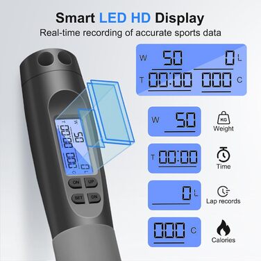 Скакалка з лічильником Flintronic, скакалка для фітнесу, швидка скакалка, регульована скакалка з антиковзними ручками для інтервальних тренувань, HIIT, сіра та чорна