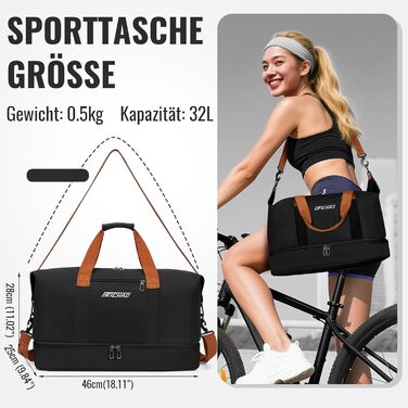 Спортивна сумка-рюкзак для чоловіків та жінок з відділенням для взуття та мокрих речей, велика місткість, легка, водонепроникна, чорна